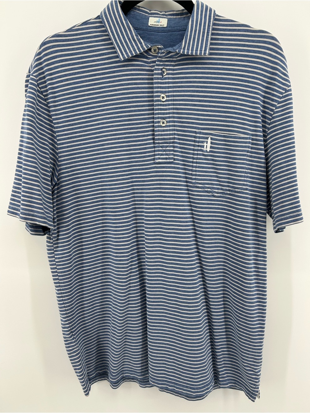 johnnie-O Blue and White Striped Polo Shirt